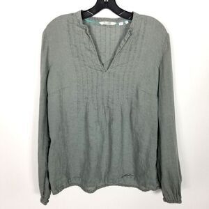 Boden Women's Linen Blouse Long Sleeve Top Sz 10 Gray Long Sleeve Natural